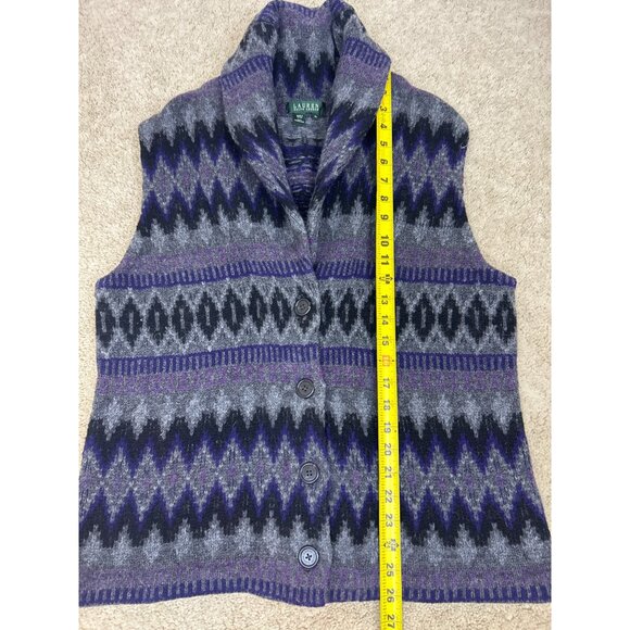 Lauren Ralph Lauren Women's XL 100% Lambswool Vest Aztec Nordic Purple Gray - Picture 5 of 8